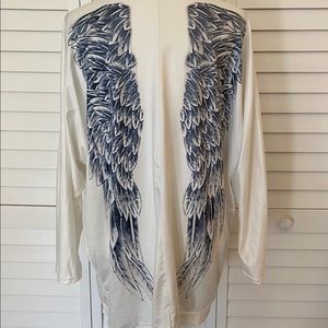 Angel Wings Print Back Loose Casual Cardigan